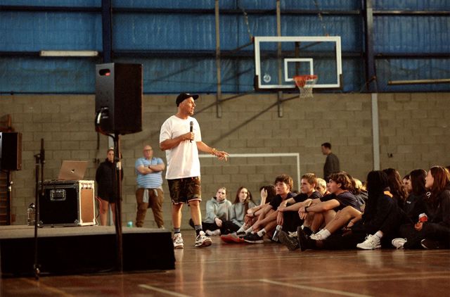 The Resilience Project facilitator Martin Heppell speaking to students at Western Heights College.